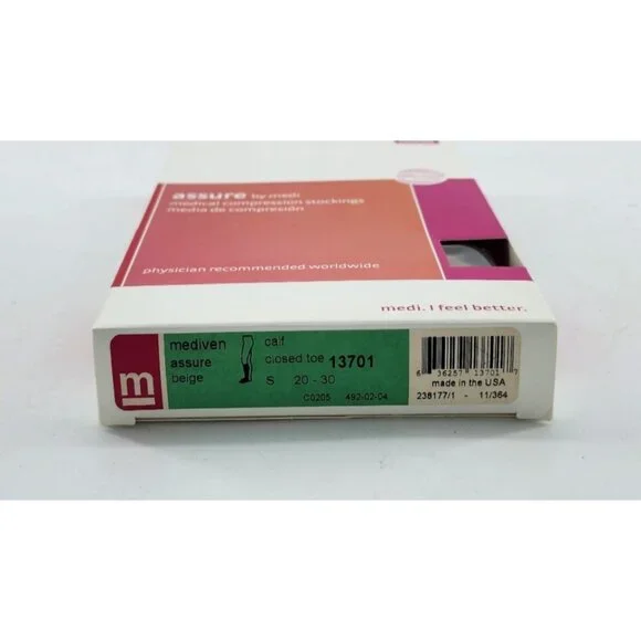 x3 Assure Medi Medical Compression Stockings Calf Closed Toe Beige 20-30 13701 S - Picture 14 of 14